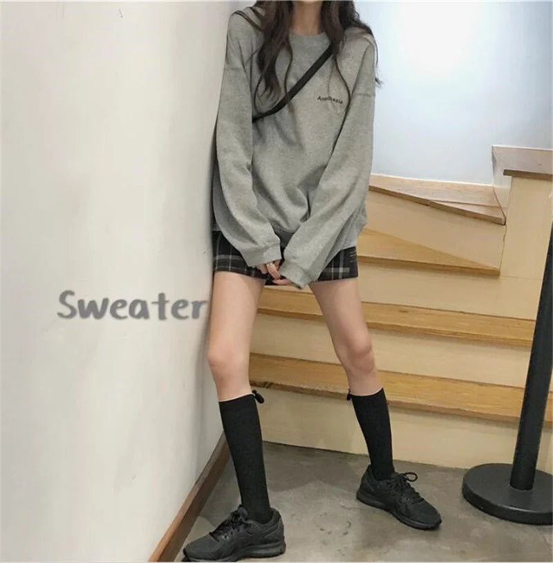 Hoodie Women Letter T-shirt Summer Korean Fashion Thin Chic Long Sleeve Top Women's Sweatshirts Loose Cool Pullover Y2k Clothes