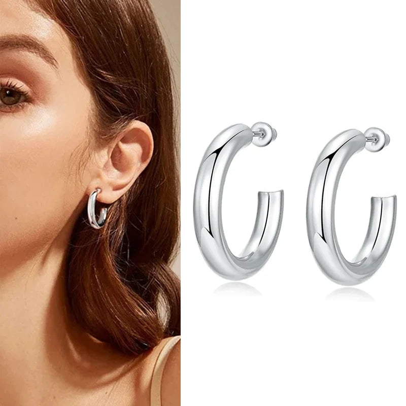 Bulbusbow Huitan Geometric Metal Hoop Earrings for Women in Gold and Silver Color