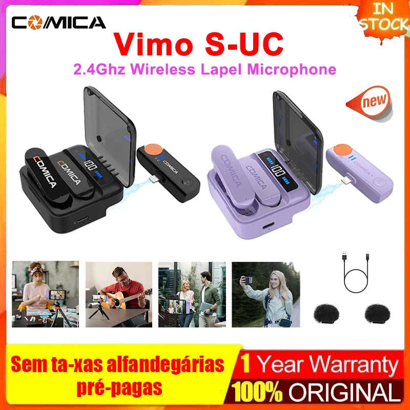 NEW COMICA Vimo S-UC Wireless Lapel Microphone 2.4G Compact with Charging Case for iPhone 15 Android Laptop For Dji Action 3