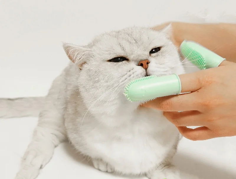 Pet Double Finger Toothbrush Super Soft TPR Pet Teeth Cleaning Tooth Brush Bad Breath Care Nontoxic Dog Cat Cleaning Supplies