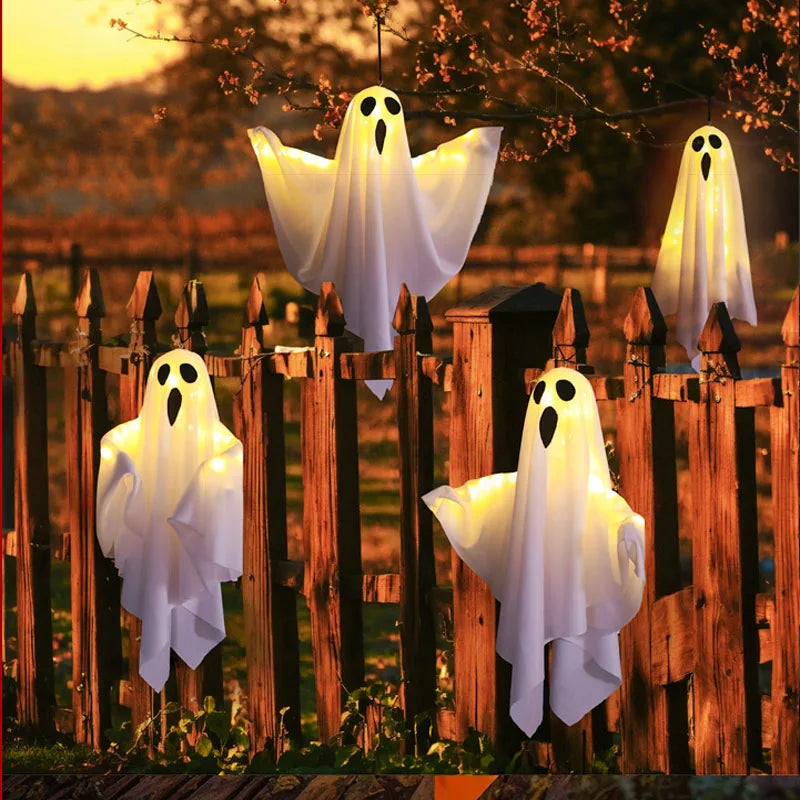 2024 LED Glow Ghost Party Halloween Decorations for Home Indoor Outdoor House Mitten Bar Hanging Horror Props with Lights