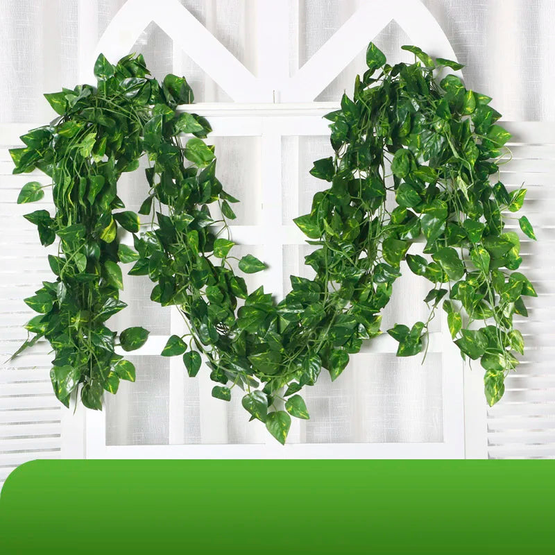 12Pcs/Pack Artificial Ivy Pothos Wall Hanging Decor Fake Plants Liana Vine String Leaves Home Outdoor Garden Wedding Decorations