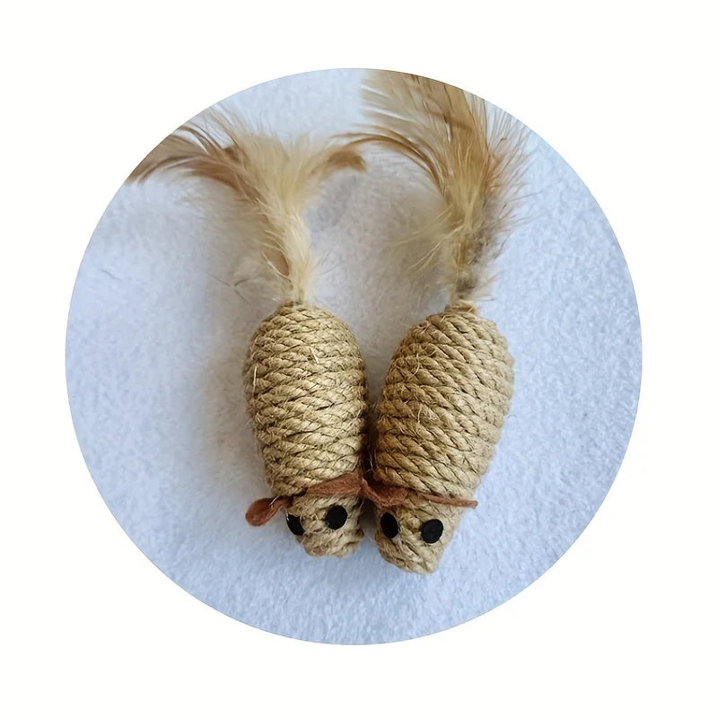 1/4pcs Sisal False Mouse Cat Toy Bite Resistance Stuffed Toy Interactive Cat Toy Simulation Mice Kitten Self-Playing Plush Toys