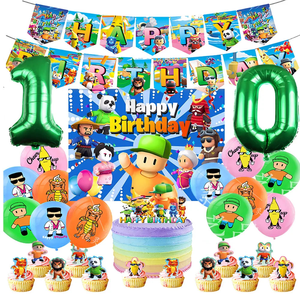 Stumbles Guys Theme Boy Birthday Party Decoration Supplies Number Balloon Banner Cake Topper Tableware Baby Shower Kids Favors