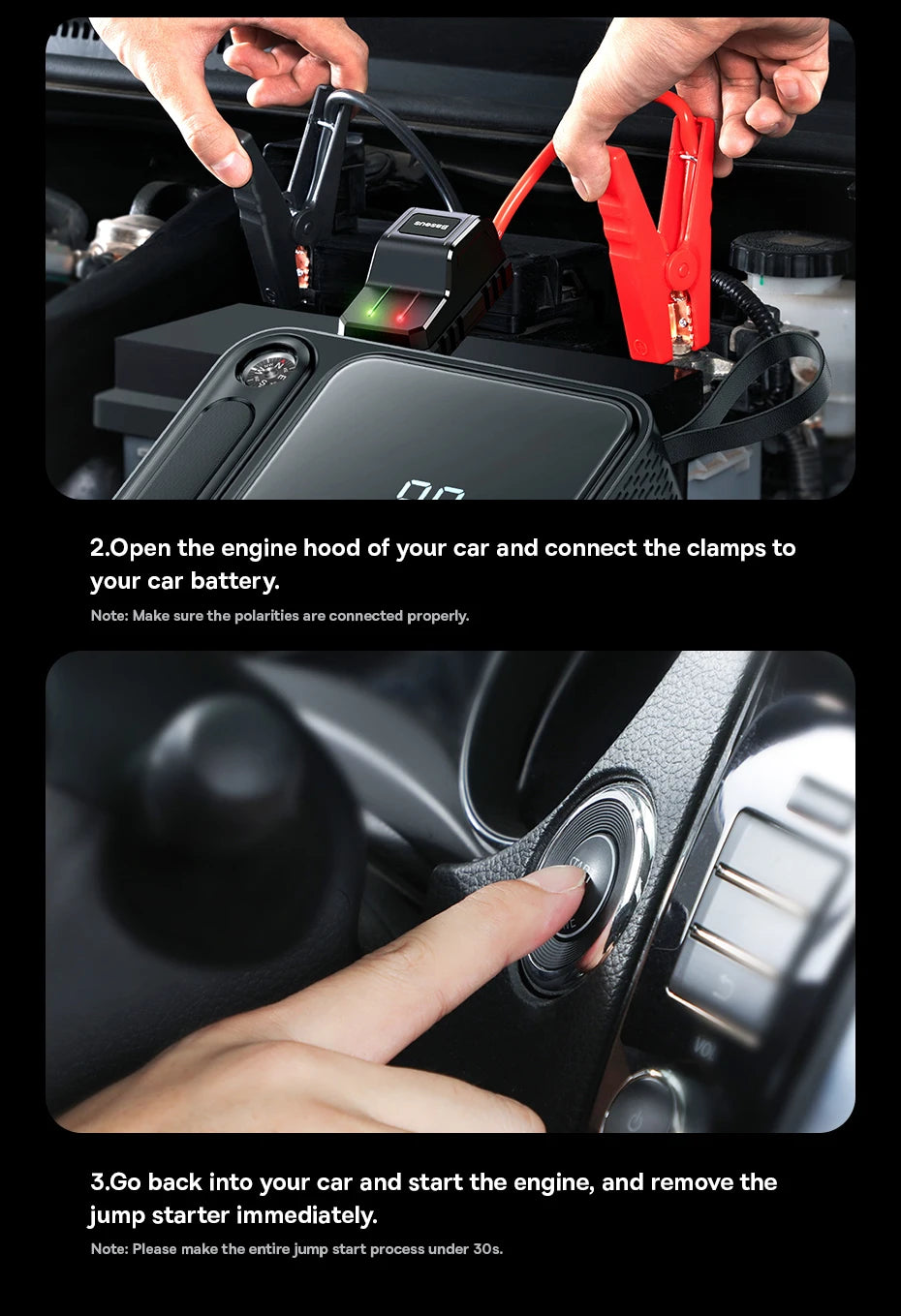 Baseus 3000A Car Jump Starter Power Bank 26800mAh Car Starting Device with PD 100W Fast Charging Car Battery Charger Booster