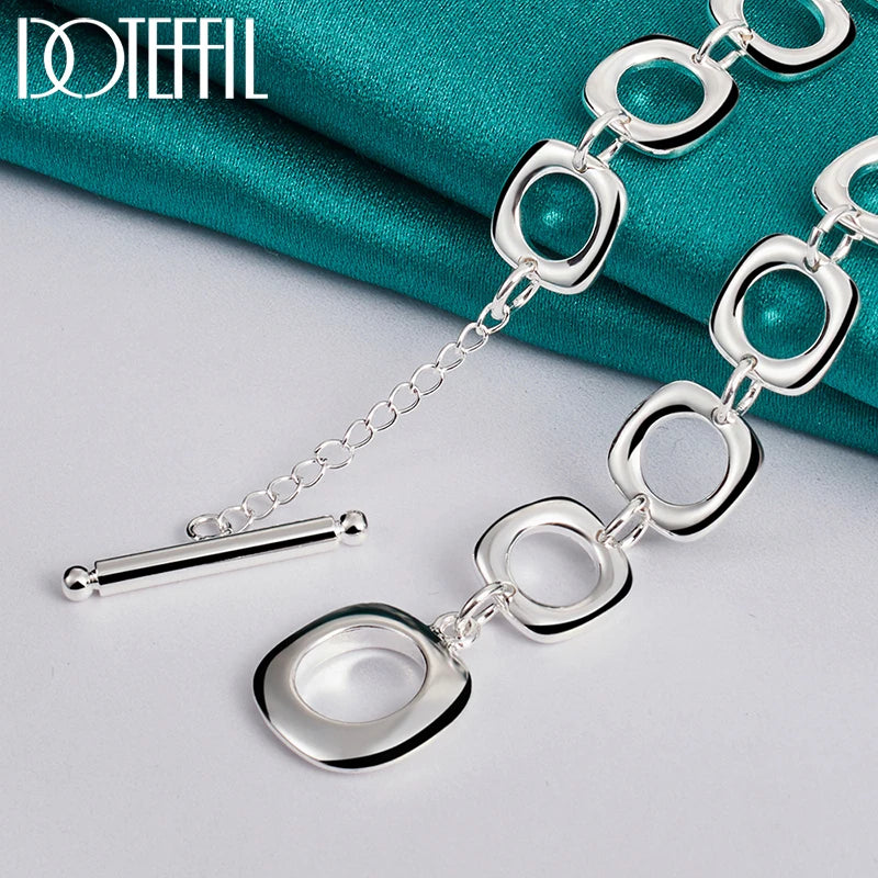 DOTEFFIL 925 Sterling Silver Square Round Chain Necklace For Women Man Charm Wedding Engagement Party Fashion Jewelry