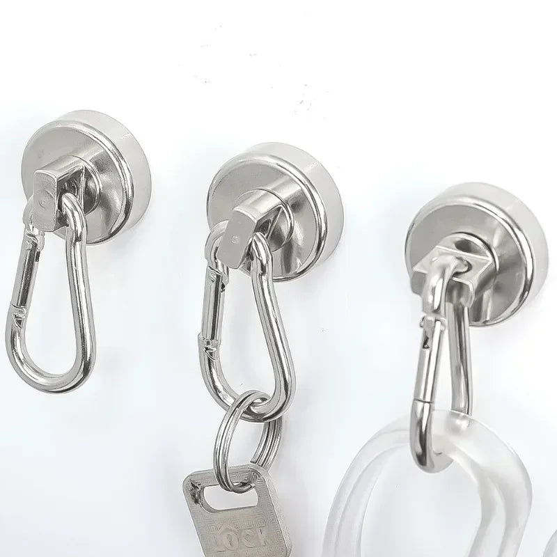 4/1pcs Strong Neodymium Magnetic Hooks 360°Rotating Carabiner Magnet Ring Keychain Hook Home Kitchen Bathroom Hanging Hangers