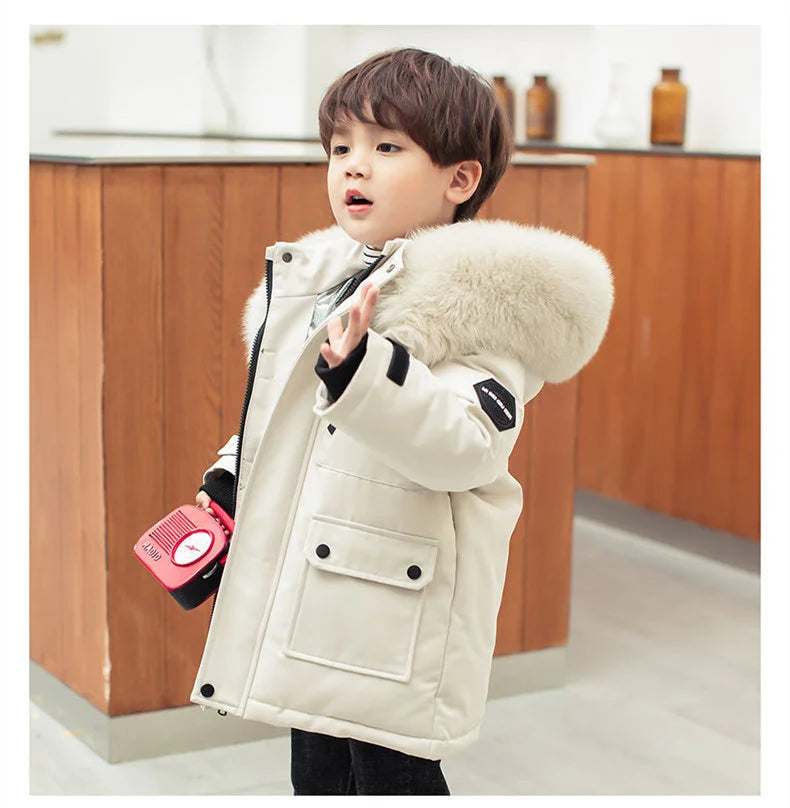 Children Winter Down Jacket Boy toddler girl clothes Thick Warm Hooded faux fur Coat Kids Parka spring Teen clothing Outerwear