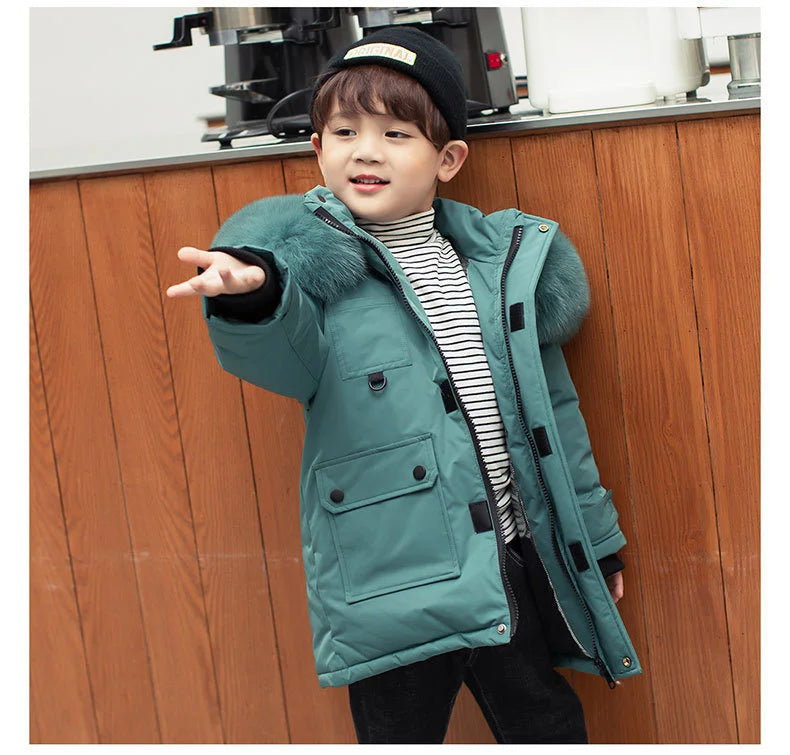 Children Winter Down Jacket Boy toddler girl clothes Thick Warm Hooded faux fur Coat Kids Parka spring Teen clothing Outerwear