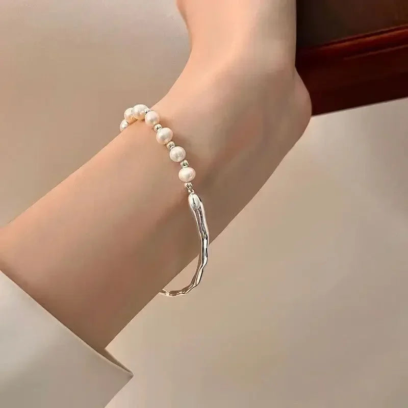 Luxury 925 Sterling Silver Knots Pearl Bracelet For Women Vintage Irregular Metal Charm Bracelets Fashion Party Jewelry Gifts