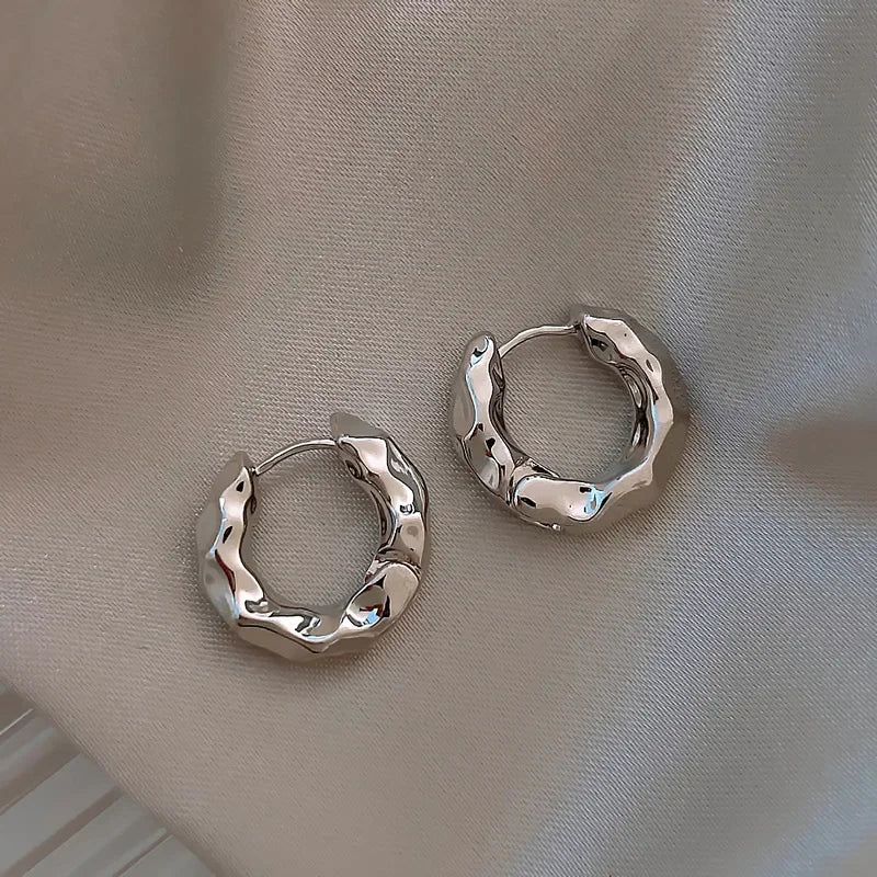 Bulbusbow Trendy 925 Sterling Silver Geometric Hoop Earrings for Women in Real Silver Color