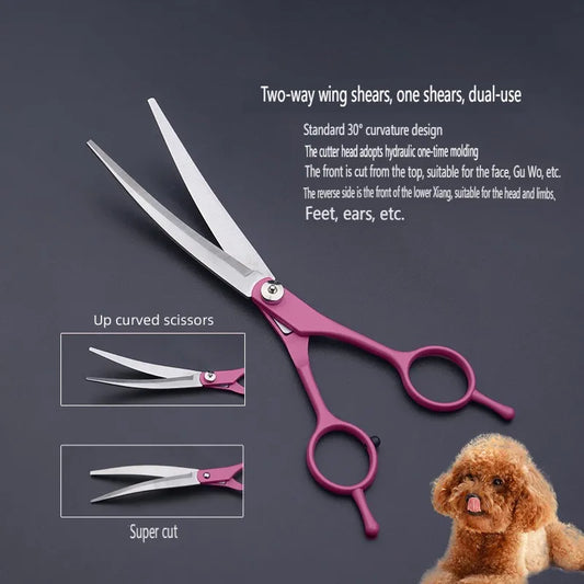 7 Inch Stainless Steel Dog Grooming Scissors Comb Thinning Up Down Curved Pet Grooming Scissors For Animal Cutting Hair Clipper