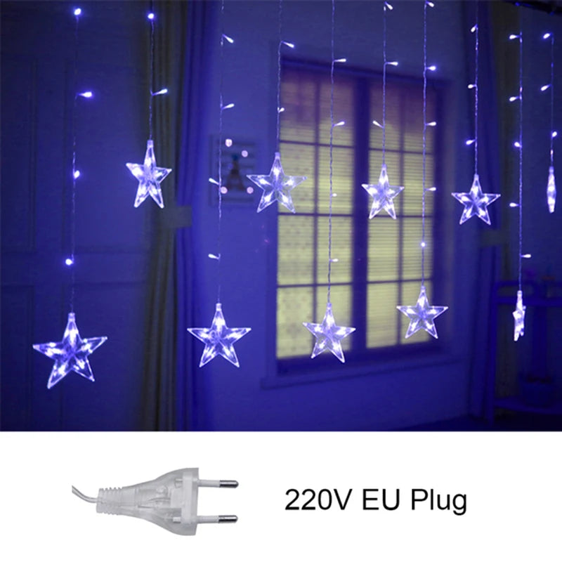 LED Star Lamp Curtain Garland Fairy String Lights Christmas Decoration Outdoor For Holiday Wedding Party 2023 New Year Decor