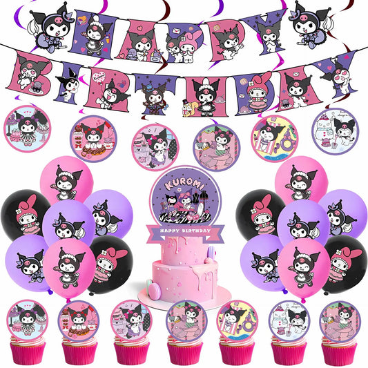 My Melody Kuromi Balloons Girl Birthday Party Decorations Baby Shower Banners Cake Toppers Supply Air Globos Kids Party Toys