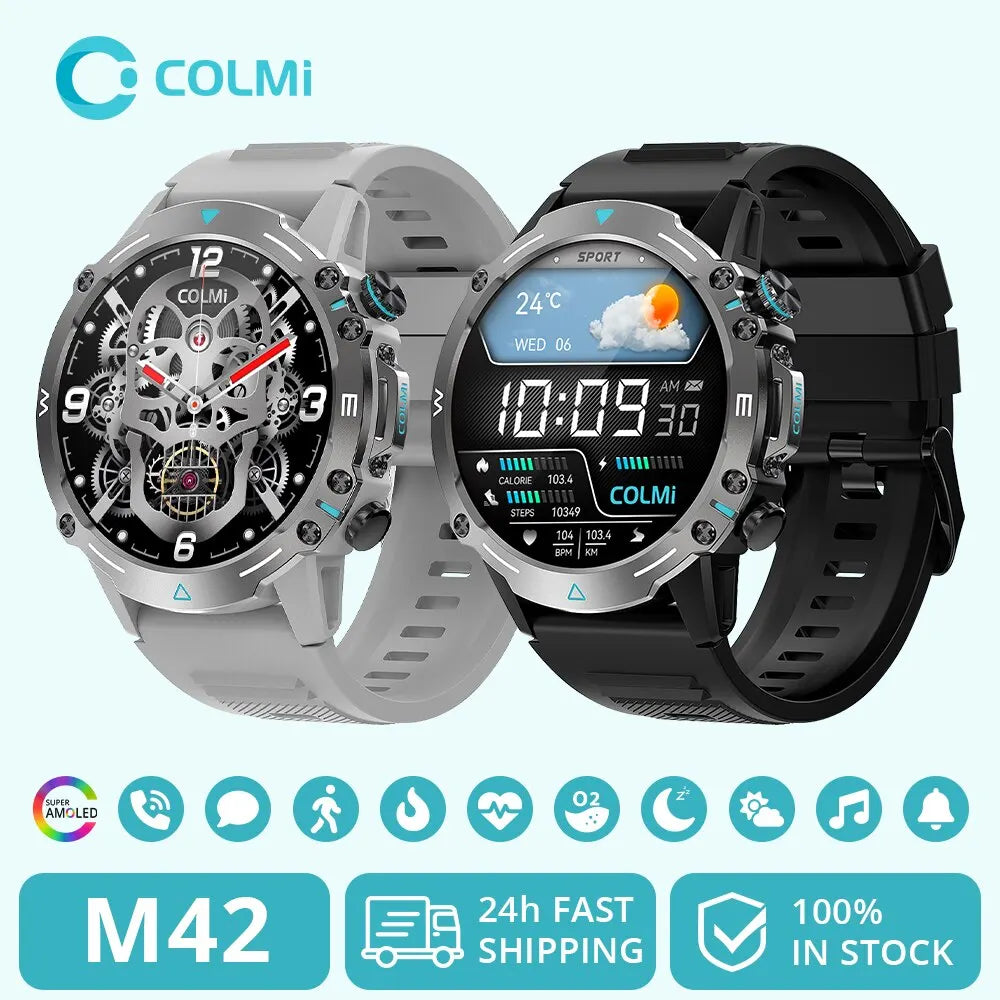 ساعة ذكية COLMI M42 بشاشة AMOLED مقاس 1.43 بوصة و100 وضع رياضي ومكالمات صوتية وساعة ذكية للرجال والنساء ذات متانة عسكرية