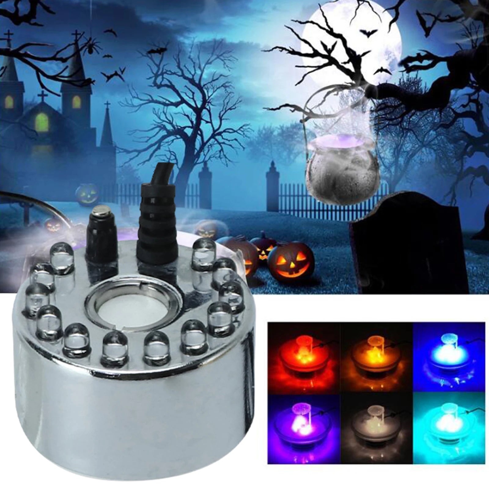 Halloween Mist Maker LED Pumpkin Light Mist Fountain Pond Fogger Machine Atomizer  Smart Control Mister with 12 colorful lights