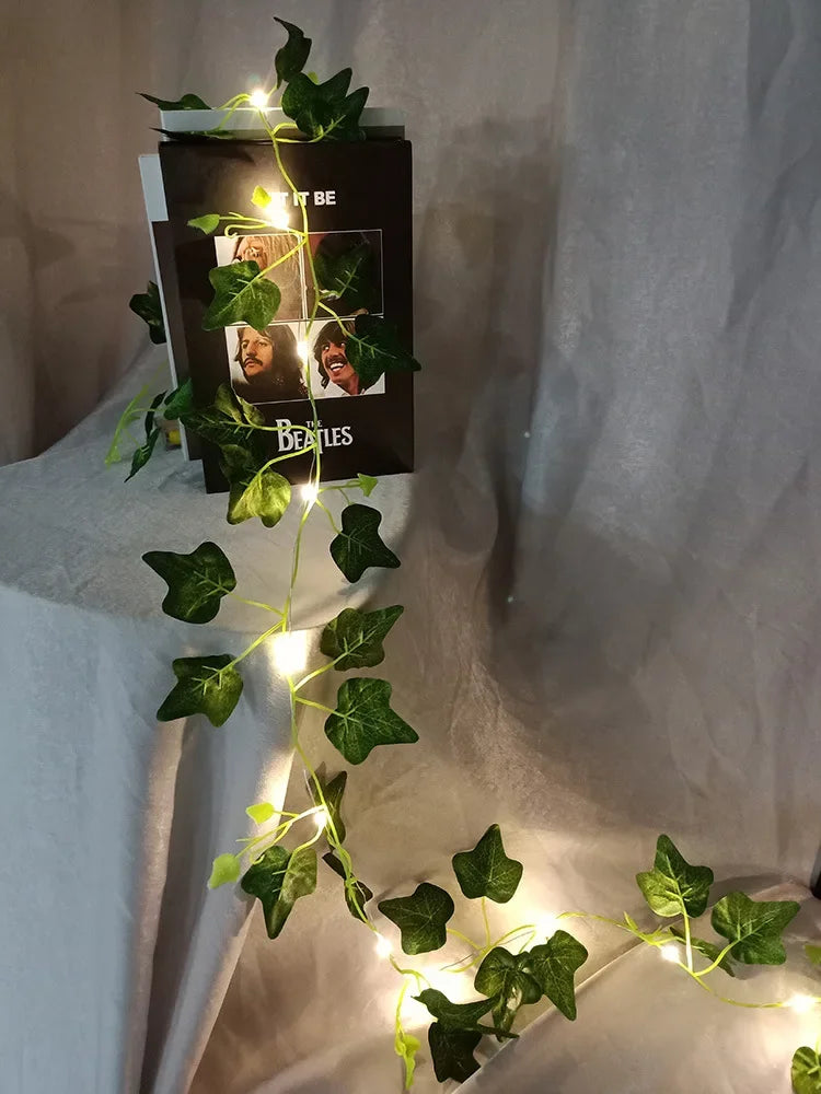 2Meter Green Leaf Ivy Vine with LED Lights String for Home Bedroom Decor Wedding Glowing Artifical Plant Garland Home Decor