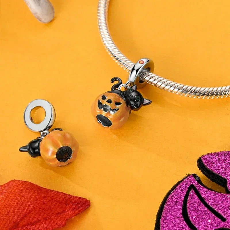 925 Sterling Silver Christmas Halloween Pumpkin Pendant Charms Beads Fit Original Pandora Bracelet Necklace for Women DIY