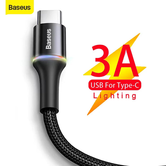 Baseus 3A USB Type C Cable For Xiaomi Poco x3 Samsung Galaxy S20 S10 For huawei type-C Mobile Phone USB C Fast Charging Cable