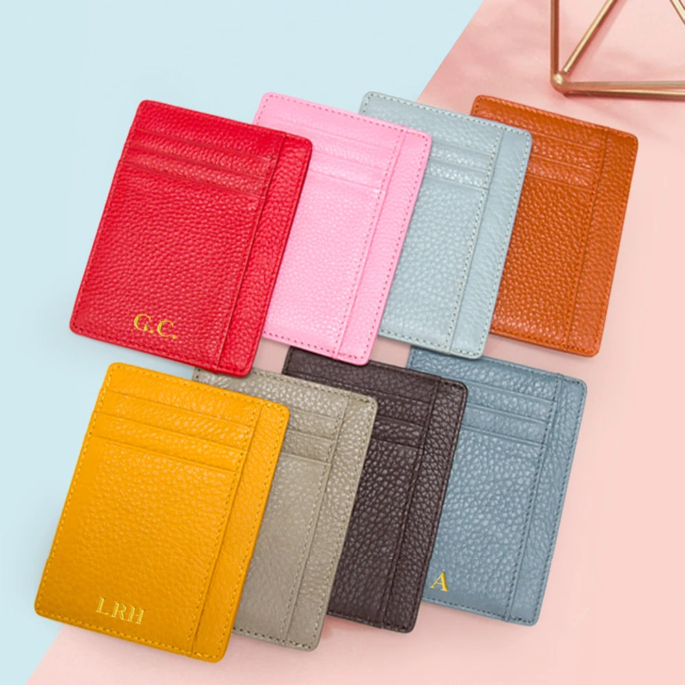 Classic Custom Letters Slim Wallet Personalize Initials Mini PU Leather Credit Card Holder Logo DIY Gift Women Men Cardholder