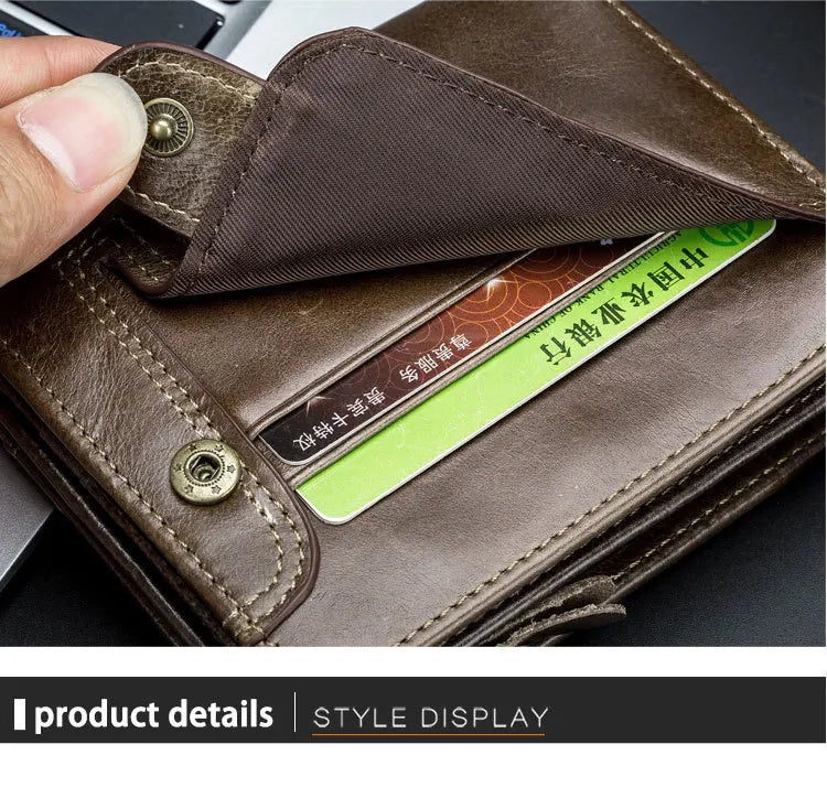 Vintage RFID Men's Wallet Cowskin Genuine Leather Short Wallets Male Cowhide Zipper Coin Pocket Man Purse with Card Holder