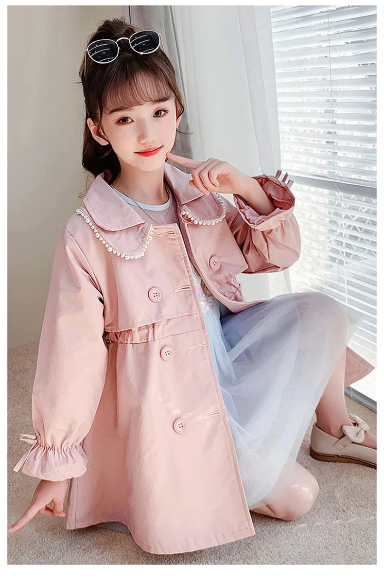 2023 Spring Autumn New Arrival Fashion Korean Style Girls Trench Coat Children's Outerwear Long Windbreak Jacket For Girls 4-12Y