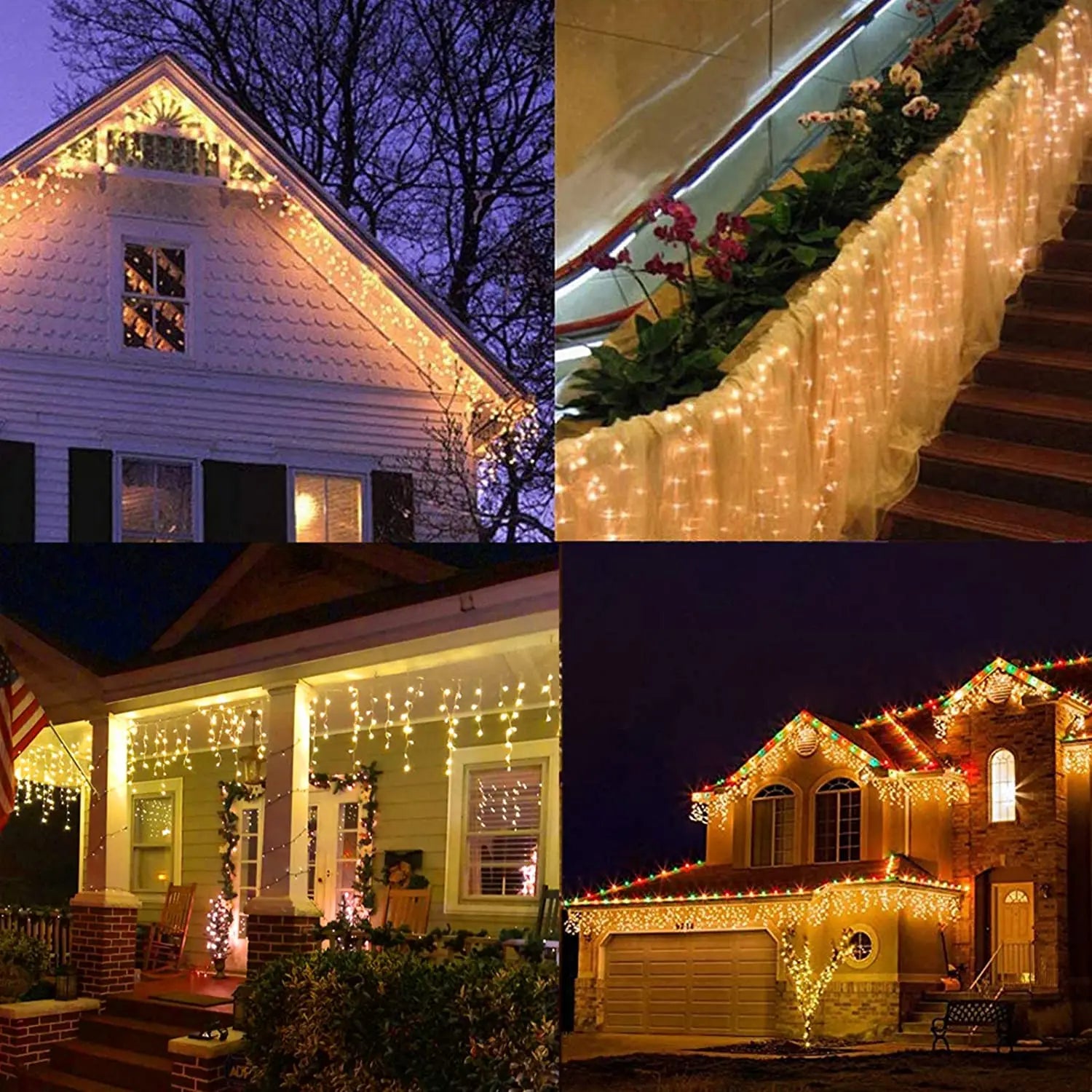 ﻿ Christmas Lights Outdoor Decorations 192 LED 8M Curtain Fairy String Light for Mall Eaves Balcony Fence House Decoration