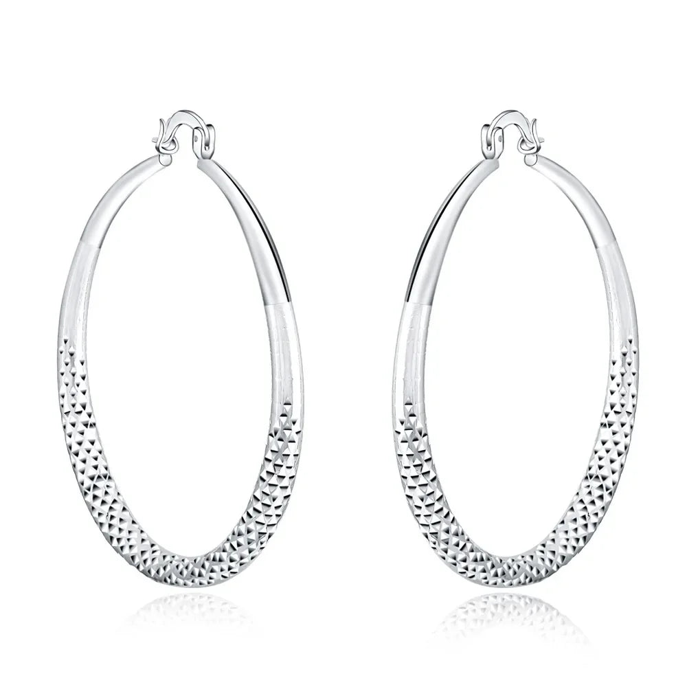 Charms fine 925 Sterling Silver 5CM circle hoop Earrings for Women fashion Pretty wedding party Jewelry Holiday gifts