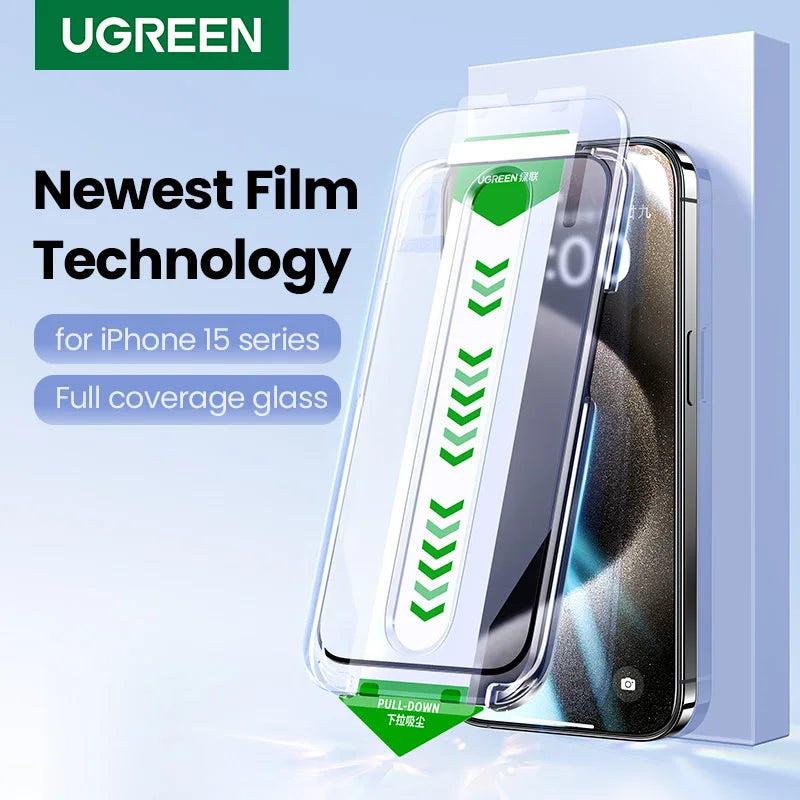 واقي شاشة UGREEN مقاوم للغبار لهاتف iPhone 15 Pro Max من الزجاج المقوى لهاتف iPhone 16 Pro واقي شاشة 15Pro Plus