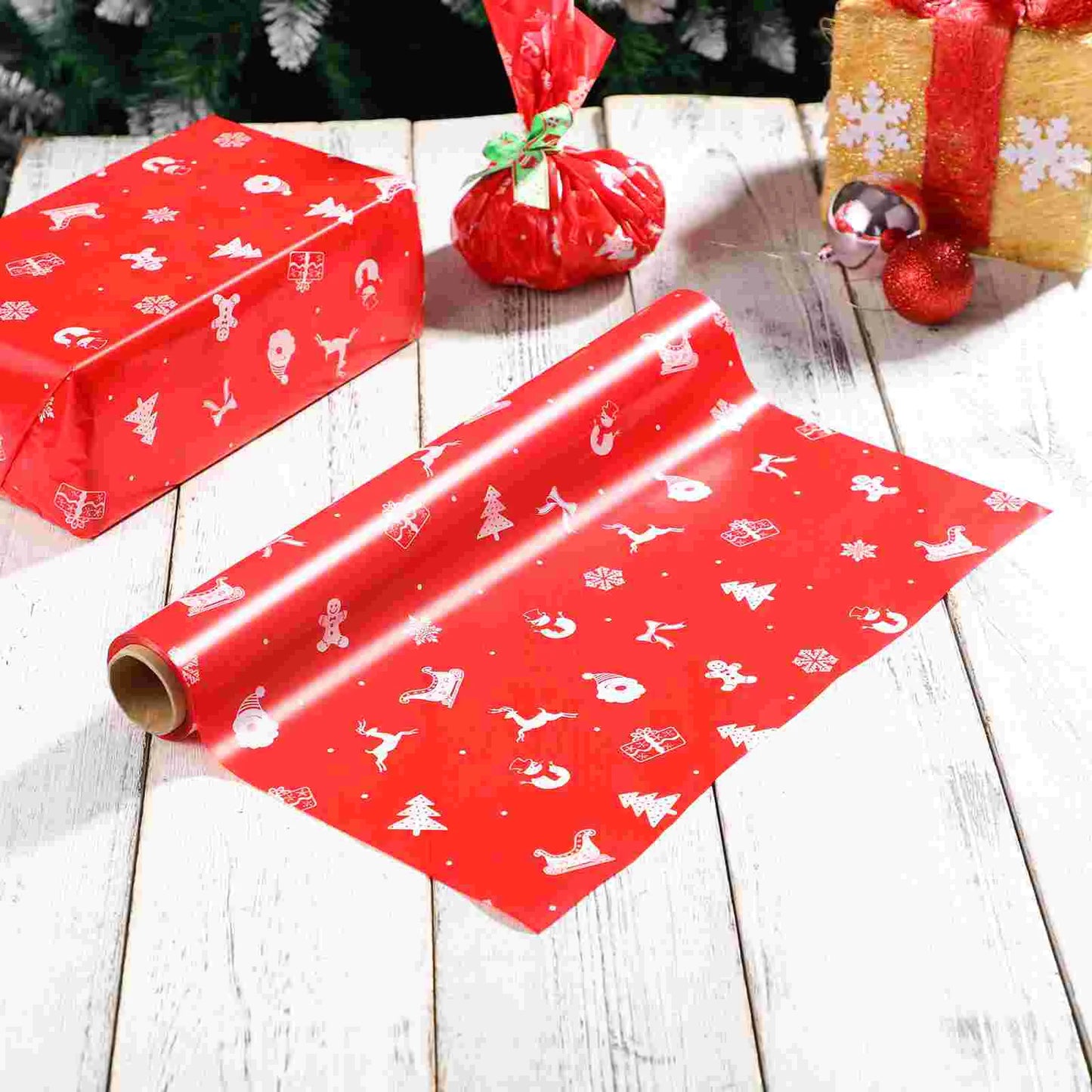 Red Gift Basket Baskets Cellophane Wrapper Packaging Roll Christmas Wrapping Paper