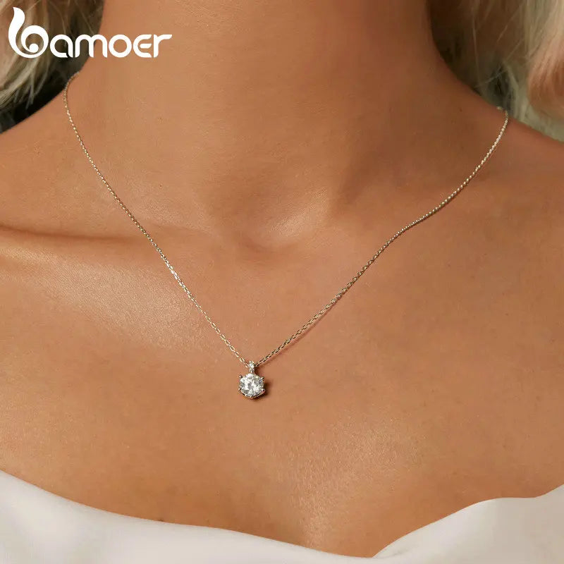 BAMOER Moissanite Pendant Necklace D Color VVS1 Lab Grown Diamond for Women Wedding Engagement 925 Sterling Silver Fine Jewelry