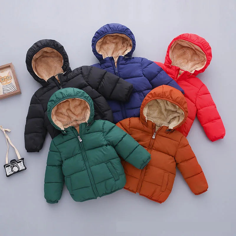 Children's Cotton Cloths Down Jacket Coat Baby Kids  Clothing Boy Girls Cashmere Winter Thick Warm Zipper Hooded Outwear