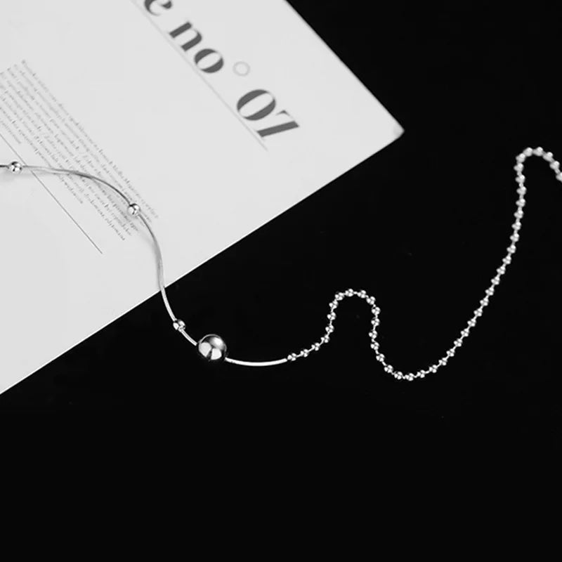 925 Sterling Silver Snake Bone Chain Simple Short Style Temperament Round Bead Collar Chain Neckchain Women's Fashion Jewelry