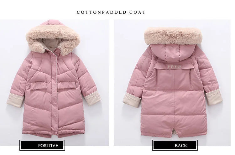 New Girls clothing Winter Warm down Cotton Jackets Children parka faux Fur Collar Coat Girl Thicken overalls Hooded kids Clothes