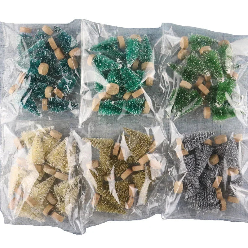 12 件迷你圣诞树剑麻丝雪松桌面装饰小圣诞树金色迷你树窗户 DIY 装饰