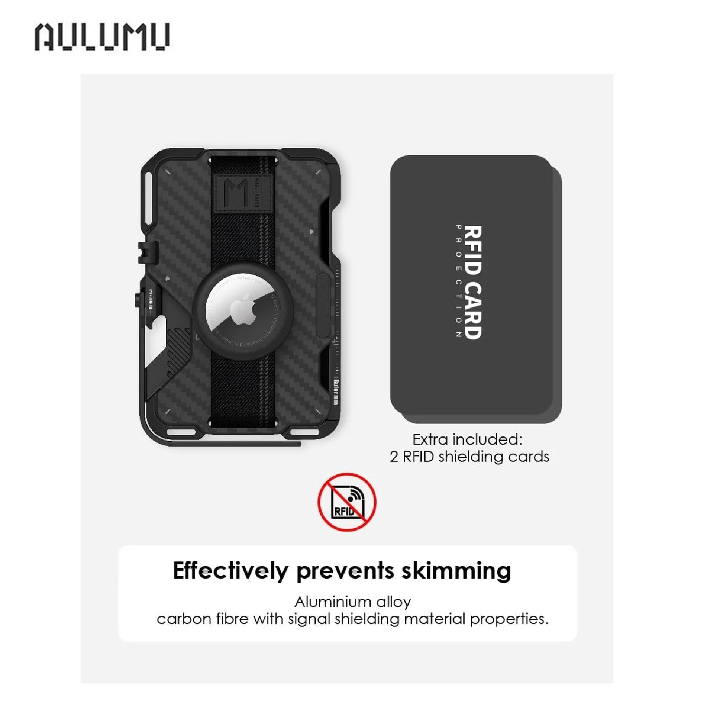 Aulumu G03 Men's Magnetic Carbon Fiber Black Wallet Card Case Compatible with MagSafe Multi Function Phone Stand Grip RFID Card