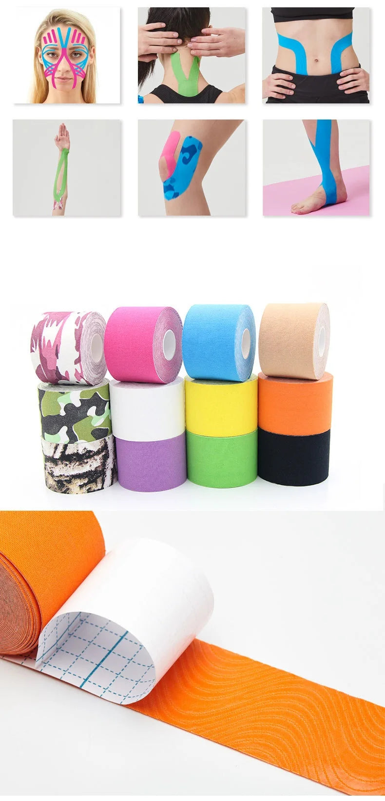 Bulbusbow Kinesiology Tape Muscle Bandage Sports Cotton Elastic Adhesive Strain Injury Tape Knee Muscle Pain Relief Stickers