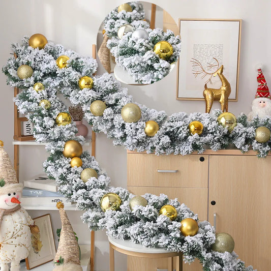 2.7M Christmas Flocking Rattan White Snowfall With Ball Ornaments Staircase Window Christmas Decorations Xmas Party Supplies