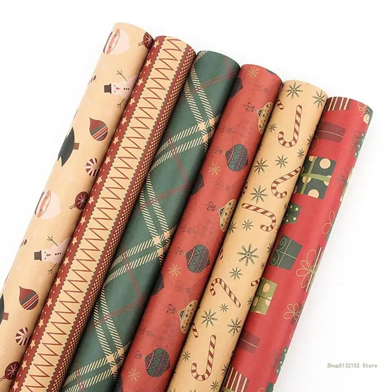 QX2E Retro Christmas Gifts Wrapping Papers DIY Present Packing Kraft Wraps