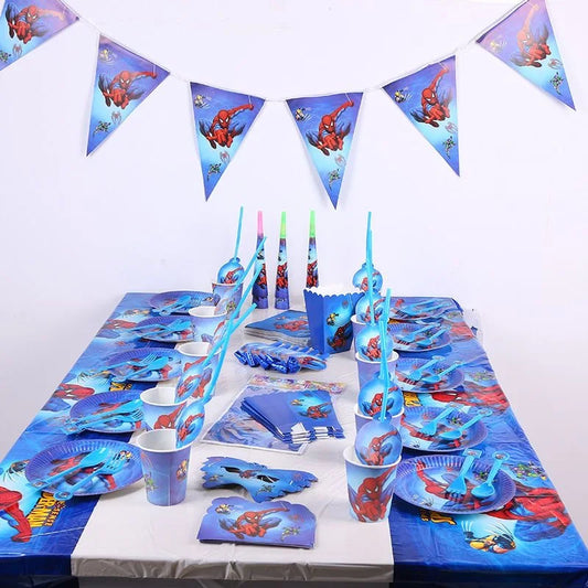 Spiderman Birthday Decorations Disposables Tableware Aluminum Film Balloons Tablecloth Banner Straw Party Supplies Baby Shower