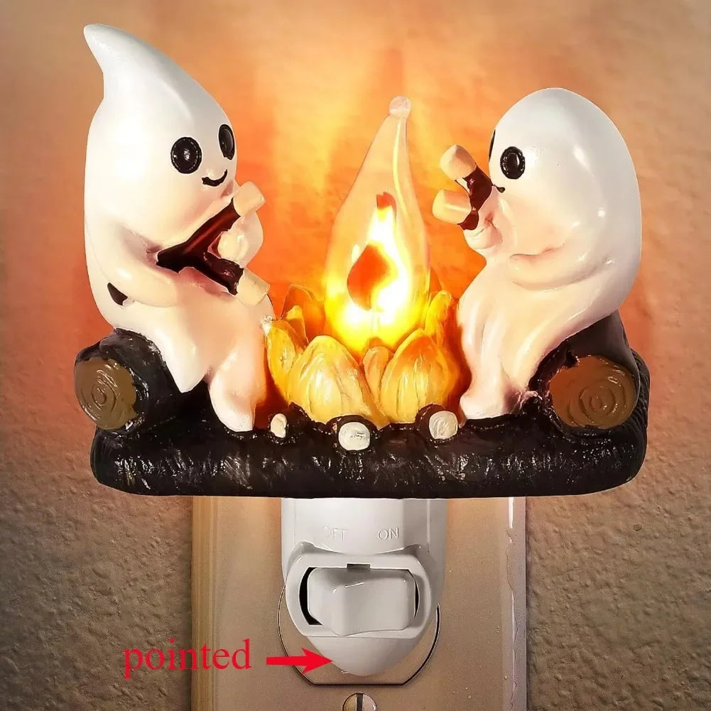 Ghost Campfire Flickering Night Light 3D LED Ghosts Campfire Flicker Flame Nightlight Halloween Gifts for Family Friends Kids