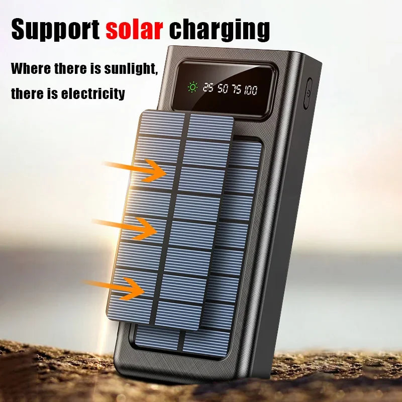 Lenovo 200000mah Solar Power Bank Built 4 Cables Portable Fast Charging Usb Ports Charger Powerbank For Iphone Xiaomi Samsung