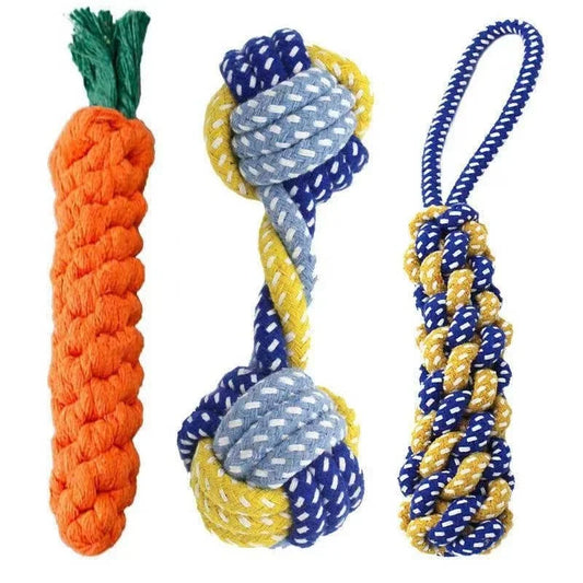 1 Piece Dog Toy Set Carrot Knot Rope Ball Cotton Rope Dumbbell Puppy Teeth Cleaning Chew Toy Durable Woven Anti-Bite Pet Supplie