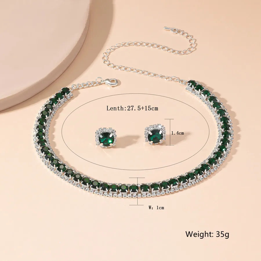 FYUAN Luxury Necklace Earrings Sets Green Crystal Necklace Women Weddings Bride Jewelry Accessories