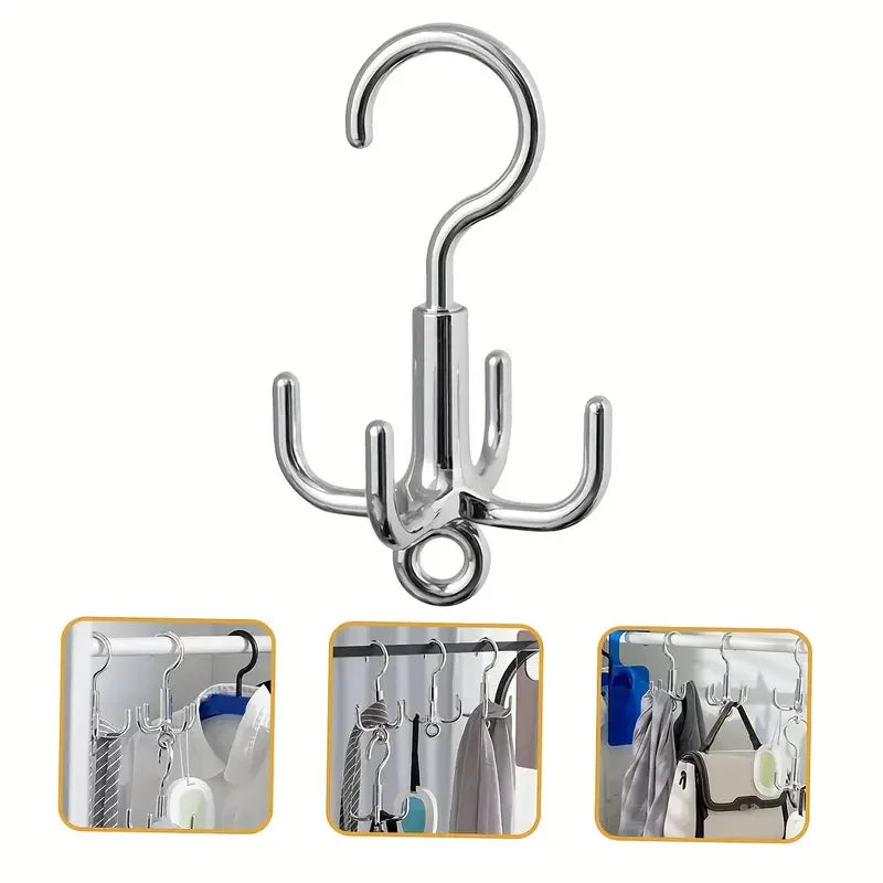 1pc Multifunctional Rotating Plastic Hook Punch Free 4-Claw Rotation Coat Hanger Belt Organizer Wardrobe Belt Hanger