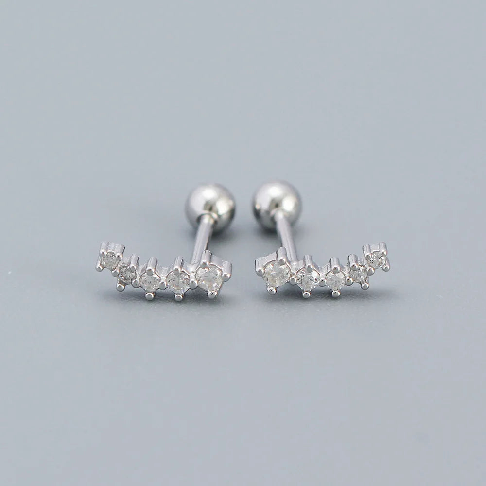 Trendy Silver Screw Back Helix Stud Earrings with Sparkling Cubic Zirconia by Bulbusbow