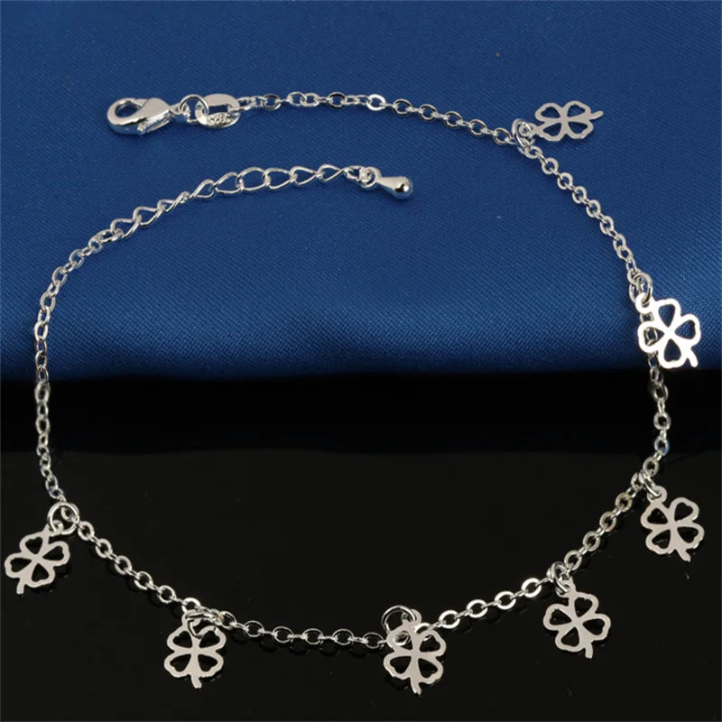 Charm Clover Anklets For Women Jewelry Trendy 925 Sterling Silver Anklet Female Party Accessories Girls Bracelet