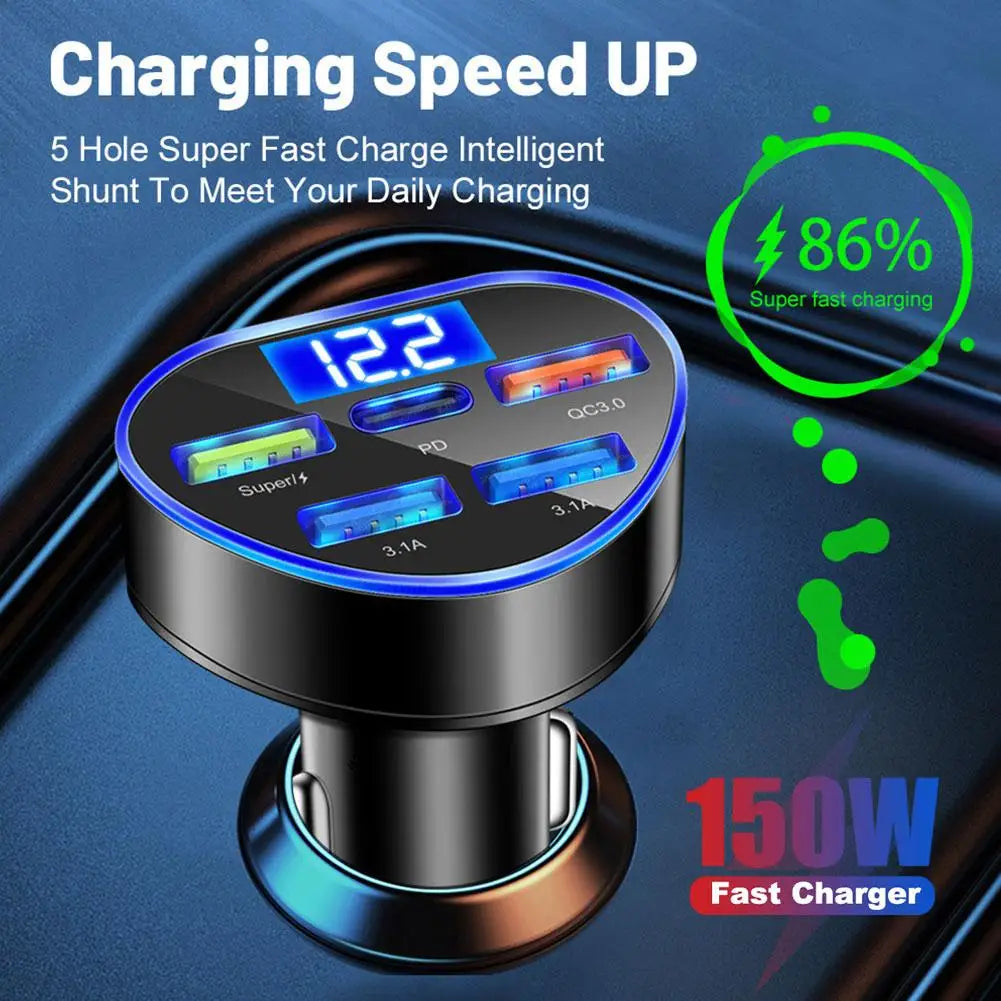 4usb PD 66W Car Charger Type C Fast Charging Auto Mobile Phone Adapter For iPhone QC 3.0