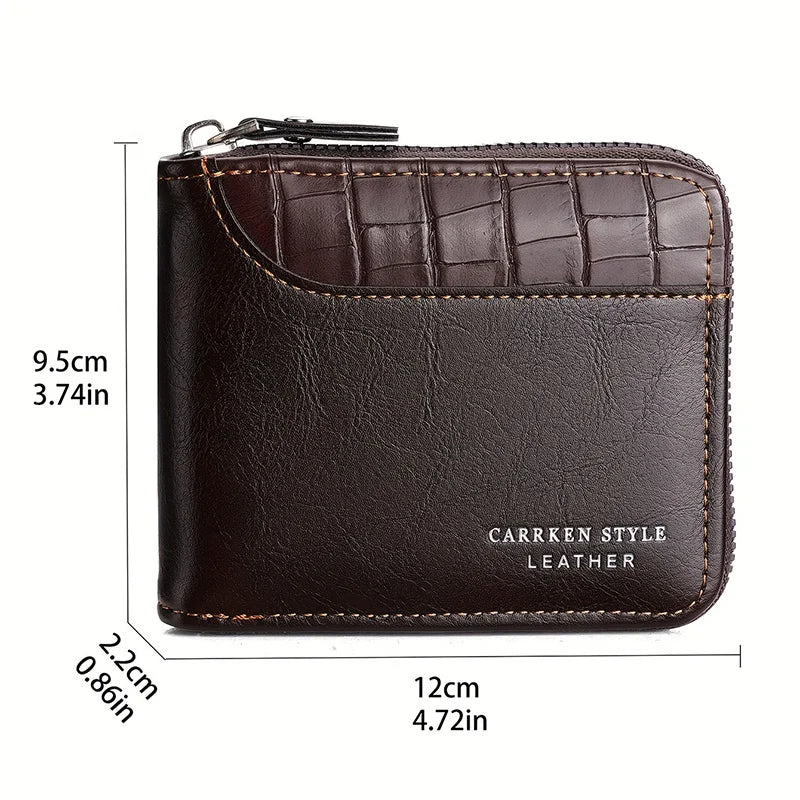 Leather Men’s Wallet Luxury Mens Purse Male Zipper Card Holders with Coin Pocket Rfid Wallets Gifts for Men Money Bag