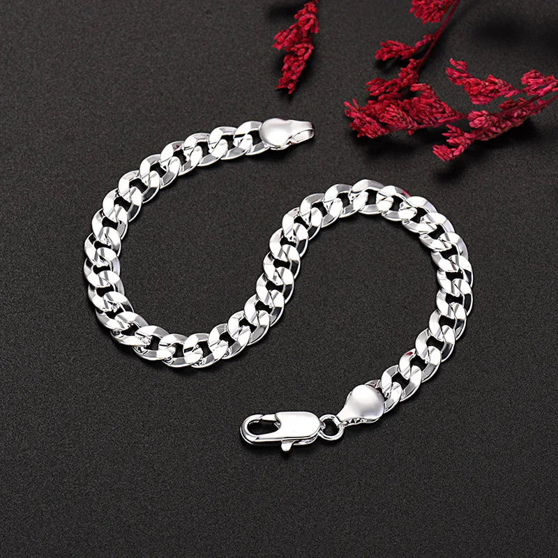 New original 925 Sterling Silver pretty 7MM chain bracelets for man women luxury fashion designer jewelry wedding party gifts